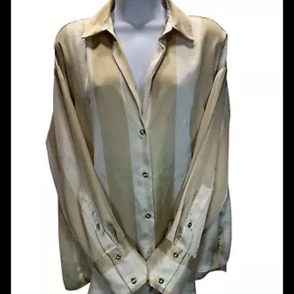 ZARA WOMEN SATIN OVERSIZE V-NECK LONG SLEEVE SAND BEIGE SIZE MEDIUM - Picture 5 of 8